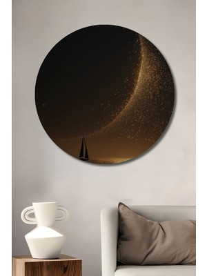 Teona Ahşap Işıltılı Deniz Yolculuğu Yağlı Boya Görünümlü Dekoratif Ahşap Tablo Yuvarlak Duvar Tablosu