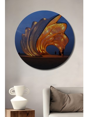 Teona Ahşap Ihtişamlı Deniz Kabuğu Modern Sanat Ahşap Dekoratif Tablo Yuvarlak Duvar Tablosu