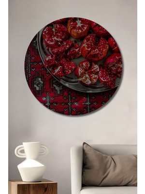 Teona Ahşap Nar Tepsisi Ahşap Dekoratif Tablo Yuvarlak Duvar Tablosu