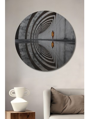 Teona Ahşap Modern Beton Tünel Manzarası Sulu Boya Görünümlü Ahşap Tablo Yuvarlak Duvar Tablosu