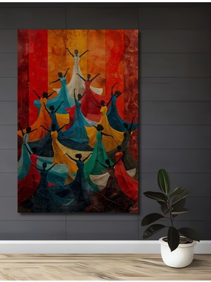 Teona Ahşap Dans Eden Kadınlar Yağlı Boya Görünümlü Modern Sanat Dekoratif Ahşap Ev,antre,salon,ofis Tablo