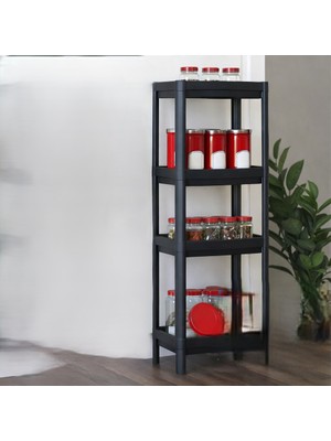Çillor Shelf 4 ( Çukur ) Raflı ) & Siyah ) ( Dikdörtgen ) Raf Ünitesi Plasti