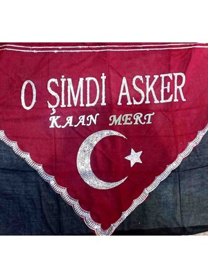 Duru Kişiye Özel Isim Yazılı Asker Kına Örtüsü Tirşe Asker Şalı (Üçgen Şeklindedir)