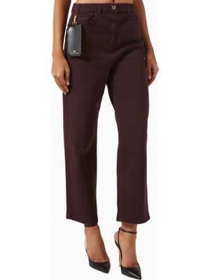 Elisabetta Franchi Mini Çanta Detaylı, Kısa Paça Straight Fit Denim Jean