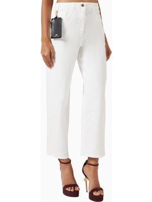 Elisabetta Franchi Mini Çanta Detaylı, Kısa Paça Straight Fit Denim Jean