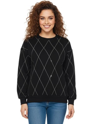 Baglan Kadın Sıfıryaka Sweatshirt Taşlı BGL-ST05060
