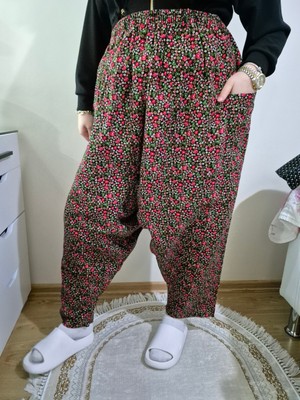 Hoaryage Pıtır Çiçekli Pazen Dividin Ağlı Şalvar Pantolon % 100 Pamuk 38 Beden 100 kg