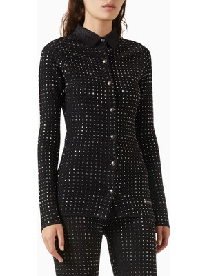 Izaak Azanei Crystal-Embellished Cardigan, Siyah Şık ve Lüks Kadın Triko Hırka