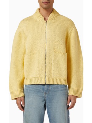 Club Jacket, Açık Sarı Pamuklu Fermuarlı, Modern & Şık Tasarım