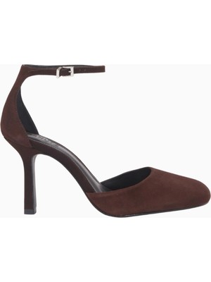 Schutz Modern Round 96 Siyah Süet Ayarlanabilir Bilek Bantlı, Lüks Yuvarlak Burun Topuklu Ayakkabı