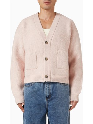 Maniere De Voir Knitted Cardigan, Pembe V Yakalı Hırka, Yivli Detaylar ve Yama Cepler