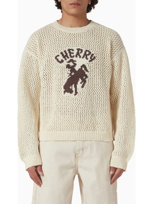 Western Sweater, Beyaz Tığ Işi Örgü, Pamuklu Yazlık Bol Kesim Kazak