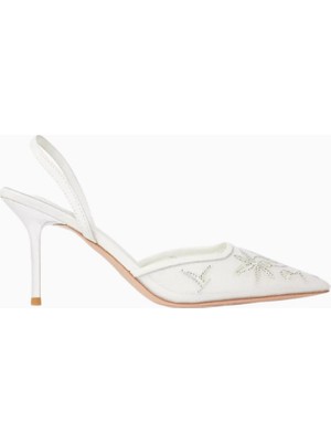 Lealie 75 Işlemeli Slingback Topuklu Ayakkabı, Zarif Mesh Üst Yüzey, El Işçiliği