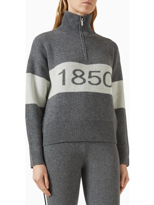 Izaak Azanei Ski Aspen Zip-Up Sweater, Gri Şık ve Lüks Kadın Yün-Kaşmir Kazak