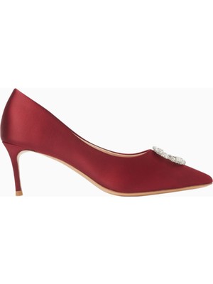 Novi 70 Kristal Broşlu Saten, Sivri Burun Topuklu Ayakkabı