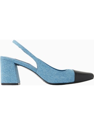 Marcy 65 Kristal Taşlı, Saten Slingback Blok Topuklu Ayakkabı, Şık ve Zarif