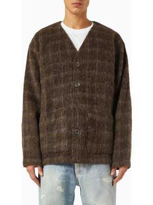 Our Legacy Dorf Yün Karışımlı Ekoseli Hırka, Tüylü Yün & Alpaka Karışımı, V Yaka, Önden Düğmeli