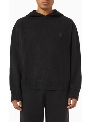 Maniere De Voir Eiffel Hoodie, Siyah Örgü Kapüşonlu Üst, Işlemeli Logo ve Yivli Detaylar