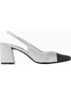 Marcy 65 Kristal Taşlı, Saten Slingback Blok Topuklu Ayakkabı, Şık ve Zarif