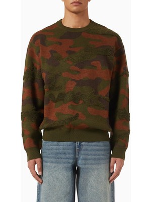 Camo Sweater In Chenille Knit, Kamuflaj Desenli Şönil Örgü Kazak, Rahat Kesim