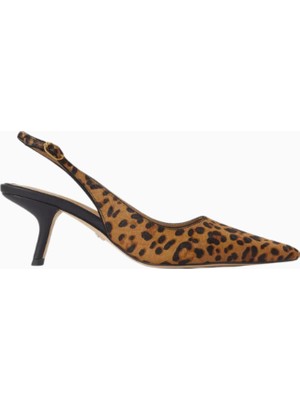 Sam Edelman Bianka 60 Leopar Desenli Deri, Sivri Burun Ayarlanabilir Bantlı Kadın Slingback Topuklu
