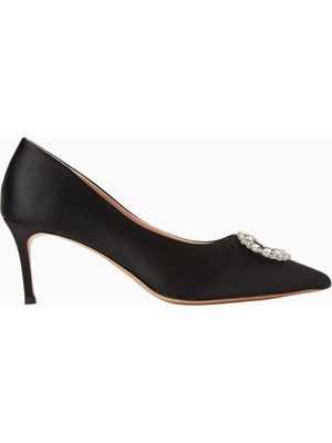 Novi 70 Kristal Broşlu Saten, Sivri Burun Topuklu Ayakkabı