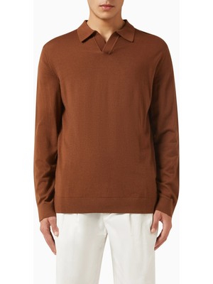 Merino Yünlü Erkek Polo Tişört, Uzun Kollu, Minimalist ve Lüks Tasarım