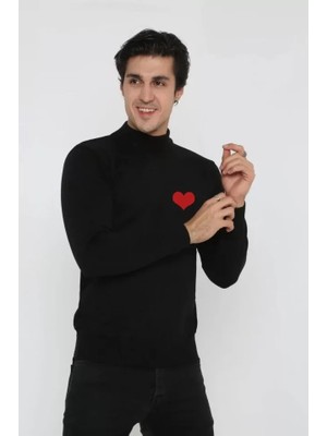 Demir Grup cc Unisex Yarım Boğazlı Baskılı Dokuma Triko - Siyah