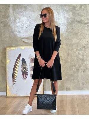 Demir Grup cc Kadın Uzun Kollu Bisiklet Yaka Cep Detay Etek Ucu Volanlı Iki Iplik Elbise