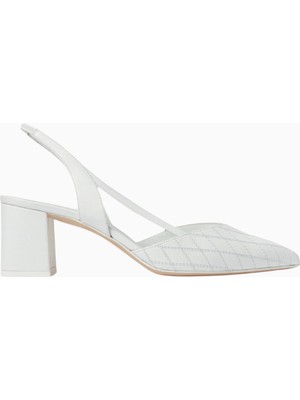 Flonda Slingback Pumps, Beyaz Nappa Deri, Blok Topuk, Şık ve Zarif Italyan Işçiliği