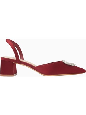 Tamara 45 Kristal Broşlu Saten, Slingback Şık ve Zarif Topuklu Ayakkabı