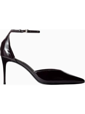 Black Suede Studio Darcie 80 Mor Rugan Deri, Bilek Bantlı Sivri Burun 80MM Topuklu Ayakkabı