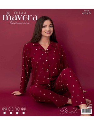 Miss Mavera Kadın Süet Önden Iliklemeli Kalp Desenli Pijama Takımı