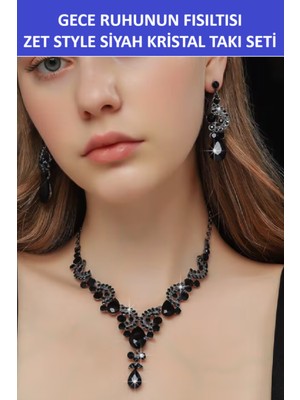 Zetconcept Zet Style “gece Ruhunun Fısıltısı” – Siyah Kristal Takı Kolye Küpe Seti - Muhteşem Bir Hediye