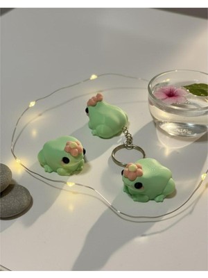 Çiçek Tokalı Kurbağa Anahtarlık 1 ADET - Çanta Süsü, Charm, Hediyelik, Figür, dekorasyon, aksesuar, süs, Nycruin3D