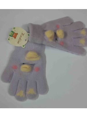 4-8 Yaş Kız Çocuk Ördek Figürlü Kabartmalı Peluş Eldiven 14X8CM
