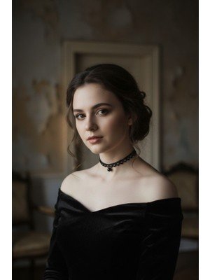 Siyah Dantel Choker Kolye - Gotik Stil Boyunluk - Geometrik Kesim Delikli Tasarım Kadın Aksesuar