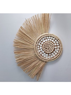 Bh Bohem Handmadedoğal Rafya Ahşap Boncuk ve Deniz Kabuklu Yelpaze