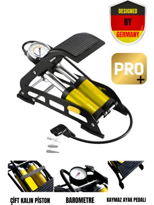 German Strong Alman Tasarımı Kalın Çift Pistonlu Ayak Pompası Barometreli Kaymaz Pedallı Lastik Şişirme Pompası
