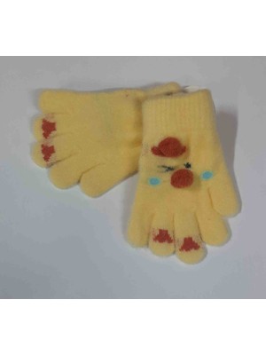 4-8 Yaş Kız Çocuk Ördek Figürlü Kabartmalı Peluş Eldiven 14X8CM