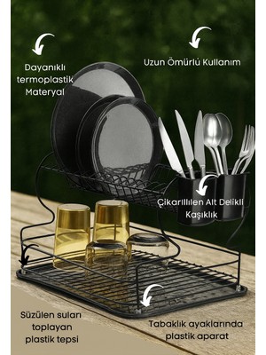 Alper Banyo Paslanmaz Iki Katlı Bulaşıklık, Bulaşık Sepeti Ikili Tabaklık,termo Plastik Kaplama,siyah