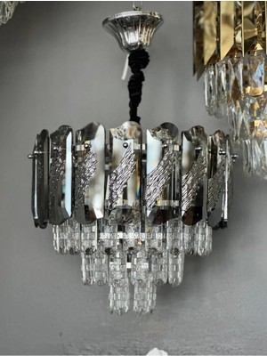 LED Yeni Model 35 cm Kristal Lüx Salon Avize Krom Renk  Ithal Kasa