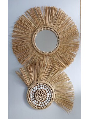 Bh Bohem Handmade 2'li Rafya Ayna Duvar Dekoru Doğal Muz Lifi El Yapımı Tasarım Duvar-Ofis-Mutfak Dekorasyonu