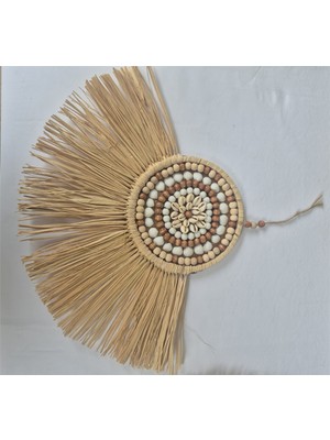 BH Bohem Handmade Bh Bohemhandmade Doğal Rafya Kahverengi Boncuk ve Deniz Kabuklu Yelpaze