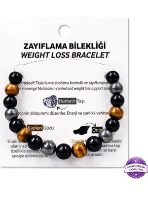 Taşmir Doğal Taş Zayıflama Bilekliği - Hematit, Oniks ve Kaplan Gözü