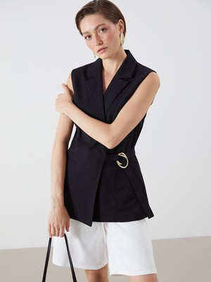 Lc Waikiki Yeni Sezon Kruvaze Yaka Keten Karışımlı Kadın Klasik Yelek