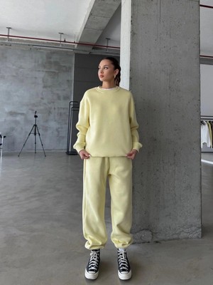 End Black Store 3 İPLİK ŞARDONLU LASTİK PAÇA EŞOFMAN SARI P510439