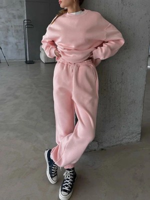 End Black Store 3 İPLİK ŞARDONLU LASTİK PAÇA EŞOFMAN PEMBE P510439