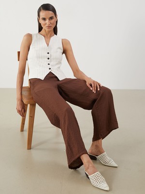 Lc Waikiki Yeni Sezon V Yaka Çizgili Keten Karışımlı Kadın Klasik Yelek