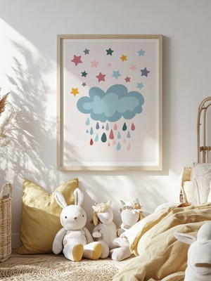 Fuart.Co Mavi Bulut Temalı Çocuk Odası Posteri Kuşe Baskı (Çerçevesiz) CCFU